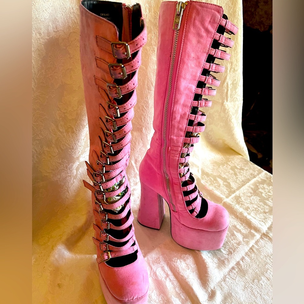 Current Mood Kawaii Chunky Strappy Knee High Platform Boot